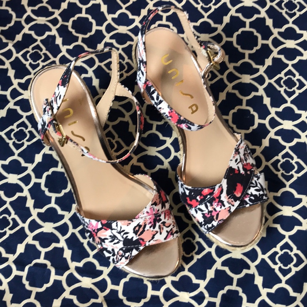 Pretty floral jute wedge heels sandals unisa